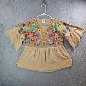 Ivy Jane Beige Blouse with Multicolor Embroidery